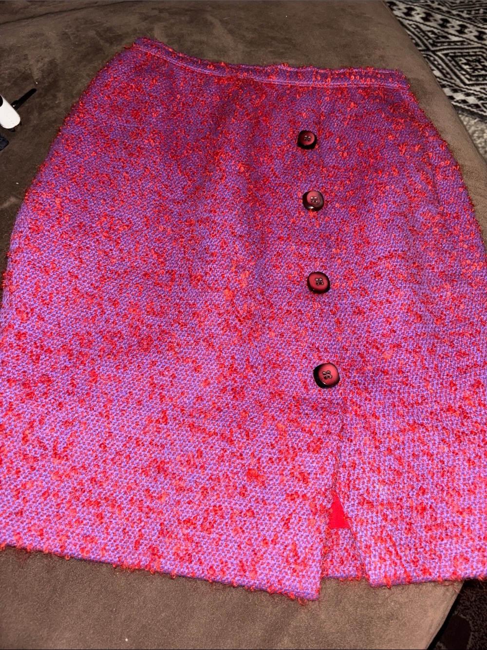 Vintage Pink & Red Tweed Button-Front Women's Skirt